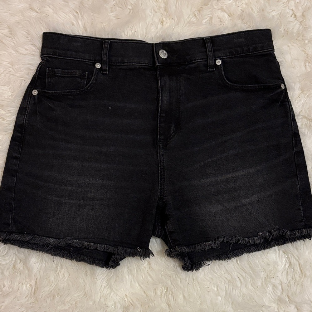 LOFT 27/4 Black Denim Shorts with Frayed Hem